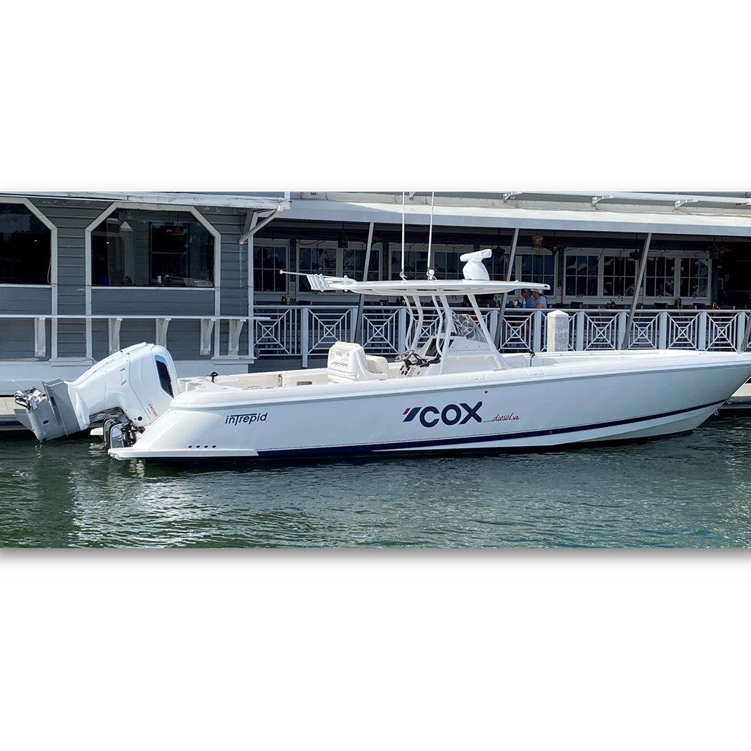 Intrepid 345 Nomad with Twin Cox Diesel 300 HP – 30% More Fuel Efficient at 26 MPH, 38% Faster at 2500 RMP