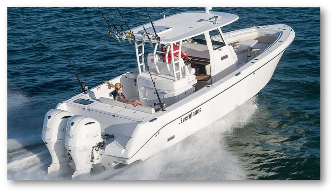 Faster Speeds in the Mid-Range RPMs for a Quiet and Fuel Efficient Ride on this Everglades 335