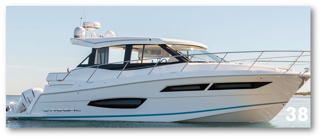 Regal 38 XO with Triple Yamaha 300 HP – 77% Faster at 3500 RPM